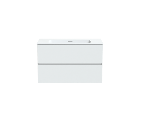 Storke Edge hängendes Möbelstück Set: 80 x 46 cm, Weiß matt, mit Mata Einzelwaschtisch, Solid Surface Weiß matt