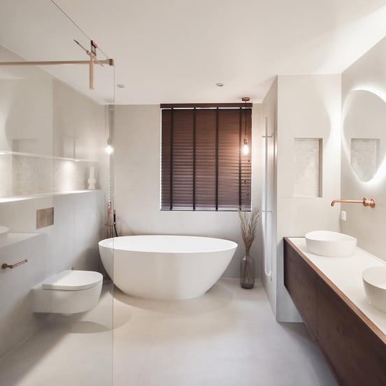 Balmani Fahro Ovale Freistehende Badewanne: 160 x 85 cm, Solid Surface, Weiß matt