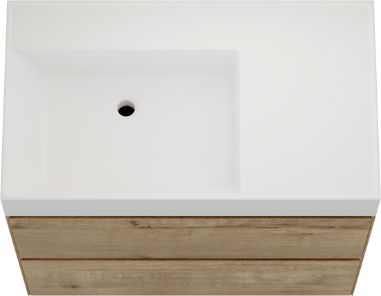 Balmani Mitra Compact zwevend badmeubel 80 x 46 cm ruw eiken met Argila asymmetrisch linkse wastafel in composietmarmer mat wit