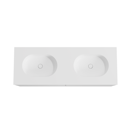 Balmani Mitra zwevend badkamermeubel 150 x 55 cm mat wit met Tablo Oval dubbele wastafel in solid surface mat wit