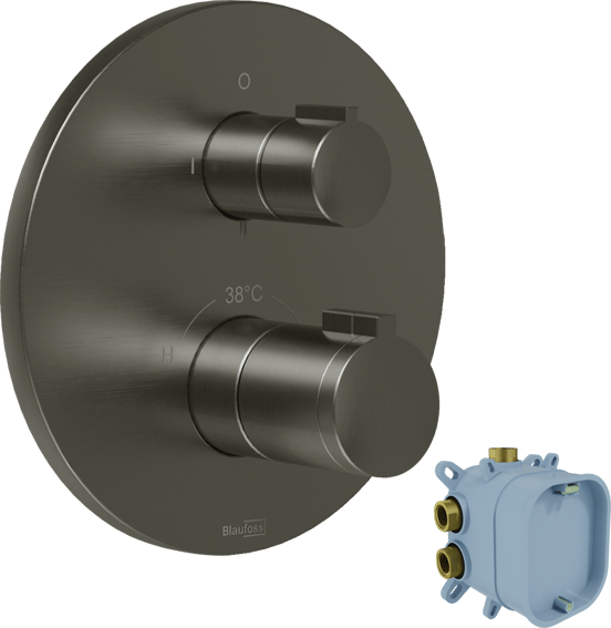 Blaufoss Smartbox Round Duschsystem: Unterputz, inkl. Thermostat-Duscharmatur, Brushed Gunmetal