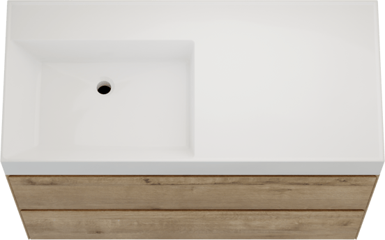 Balmani Mitra Compact meuble salle de bains suspendu 100 x 46 cm chêne brut avec Argila plan vasque asymétrique à gauche en marbre composite blanc brillant