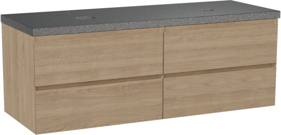 Balmani Mitra zwevend badmeubel 150 x 55 cm naturel eiken met Rock dubbel wastafelblad in zwart graniet