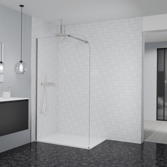 Balmani Modular inloopdouche: 120 x 200 cm, Helder glas afgerond, Brushed CoolMetal profielen