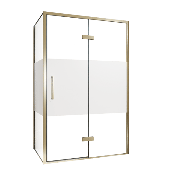 Balmani Senses Design douchehoek met rechtse draaideur en vaste zijwand, 120 x 90 cm, Helder glas met matte strook, Brushed Champagne Gold profielen