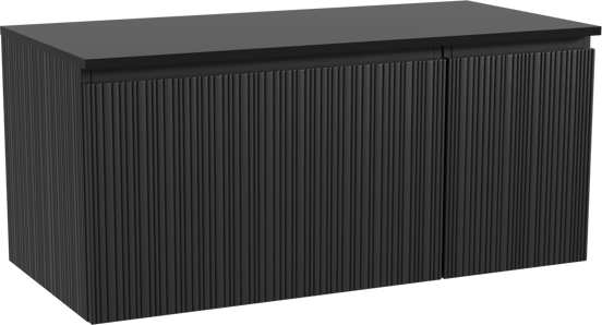 Storke Ribs zwevend badkamermeubel 110 x 52 cm zwarte eik met Panton enkel tablet in gepoedercoate mdf mat zwart, Verticale asymmetrische rechte ribbel