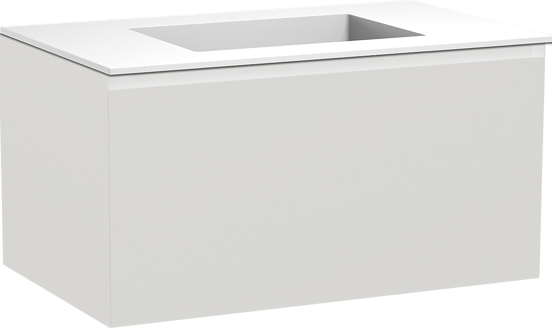 Balmani Idra zwevend badkamermeubel 90 x 55 cm mat wit met Tablo Stretto enkele wastafel in solid surface mat wit