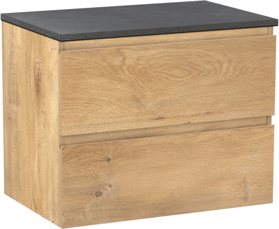 Linie Lado zwevend badmeubel 70 x 46 cm naturel eiken met Lado enkel wastafelblad in melamine grijze leisteen