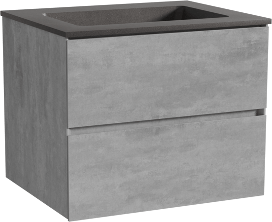 Storke Edge zwevend badmeubel 65 x 52 cm beton donkergrijs met Scuro enkele wastafel in kwarts mat zwart