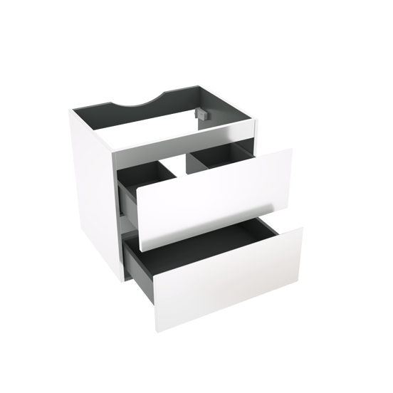 Linie Lado hängender Waschbeckenunterschrank: 60 x 46 cm, Weiß Glänzend, 2 Schubladen