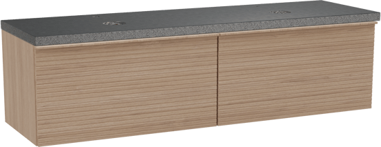 Balmani Forma meuble salle de bains suspendu 180 x 55 cm chêne naturel avec Rock tablette double en granit noir, Nervure gauche symétrique horizontale