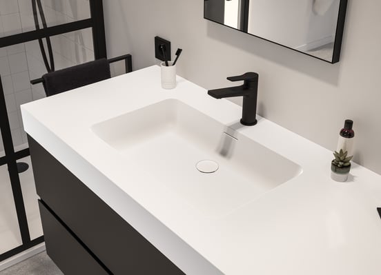 Storke Mata High asymmetrisch linkse wastafel matte Solid Surface 150 x 52 cm