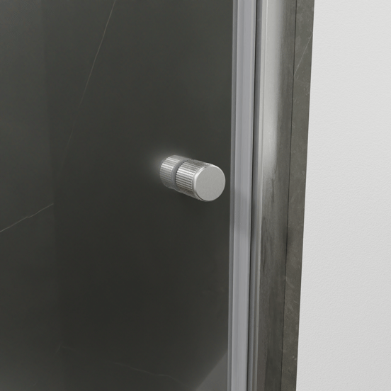 Luca Varess Kuresa porte pivotante 85 x 200 cm verre transparent profil chrome brillant