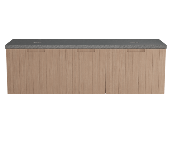 Balmani Adagio zwevend badkamermeubel 180 x 55 cm verweerde eik met Rock dubbel tablet in graniet zwart