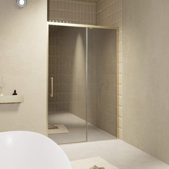Balmani Senses Design douche schuifdeur rechts 160 cm x 210 cm Reflex spiegelglas, Brushed Champagne Gold profielen