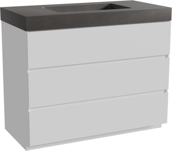 Storke Edge staand badmeubel 105 x 52 cm mat wit met Scuro High enkele wastafel in kwarts mat zwart