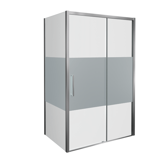 Balmani Senses Design douchehoek met rechtse schuifdeur en vaste zijwand, 120 x 90 cm, Helder glas met matte strook, Glanzend chroom profielen