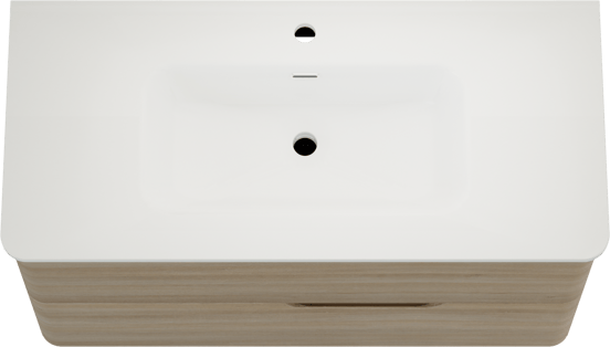 Linie Curvo zwevend badmeubel 100 x 46 cm licht eiken met Baro Curvo enkele wastafel in porcelein hoogglans wit