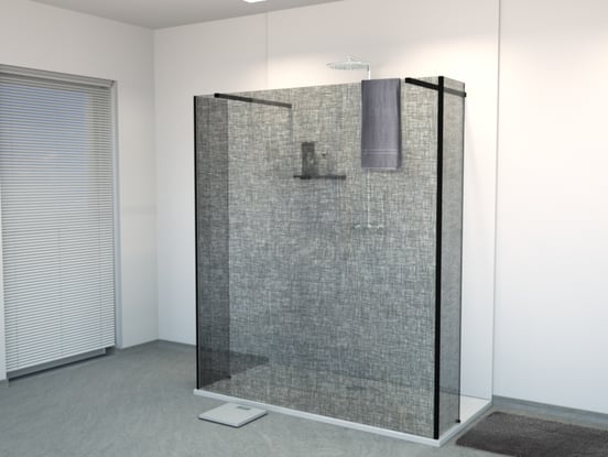 Balmani Modular douche à l'italienne avec paroi autoportante et panneau fixe 180 x 200 cm verre lin noir profil noir mat