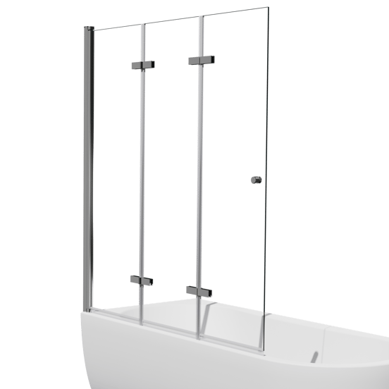 Luca Varess Kuresa dreiteilige zusammenklappbare Badewannenabtrennung 140 cm, Klarglas, Chrom Profil