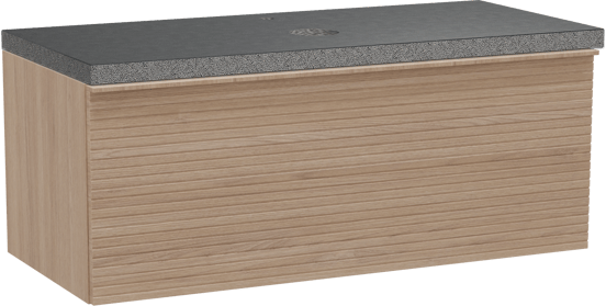 Balmani Forma meuble salle de bains suspendu 120 x 55 cm chêne naturel avec Rock tablette simple en granit noir, Nervure gauche symétrique horizontale