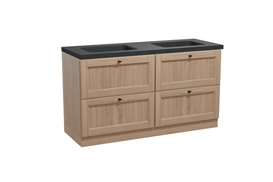 Balmani Lemon staand badmeubel 150 x 55 cm verweerd eiken met Napoli dubbele wastafel in zwart graniet