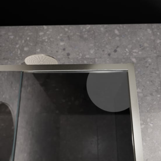 Balmani Senses Design Eckdusche: Schiebetür (Links) mit fixierte Seitenwand, 160 x 100 cm, Reflex-Spiegelglas, Profil Brushed CoolMetal