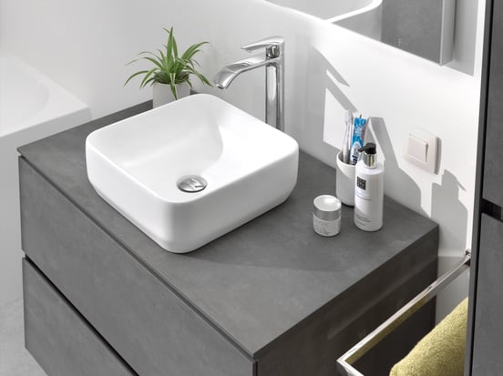 Luca Varess Messina Aufsatzwaschbecken: Weiß matte Keramik, quadratisch, 36 x 36 cm