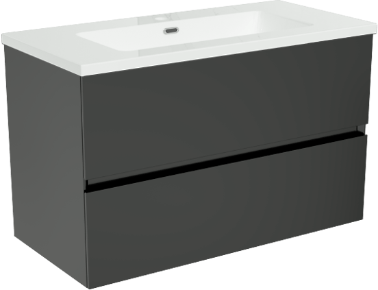 Storke Edge zwevend badmeubel 80 x 40 cm mat zwart met Diva enkele wastafel in composietmarmer hoogglans wit