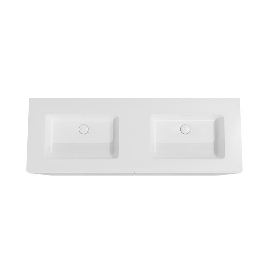 Storke Edge freistehendes Möbelstück Set: 150 x 52 cm, Weiß matt, mit Mata Doppelwaschtisch, Solid Surface Weiß matt