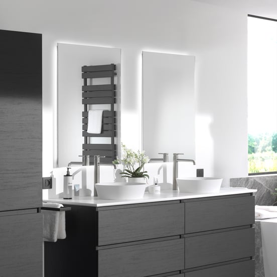 Balmani Giro rechthoekig badkamerspiegel 90 x 65 cm met spiegelverlichting en anti-damp