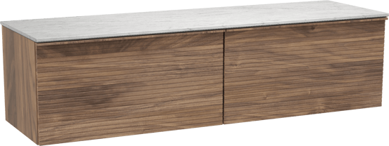 Balmani Forma meuble salle de bains suspendu 180 x 55 cm noyer américain avec Stretto tablette simple ou double en marbre carrare, Nervure droite symétrique horizontale