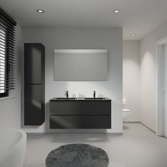 Linie Lado zwevend badkamermeubel 120 x 46 cm mat zwart met Baro dubbele wastafel in porselein mat zwart