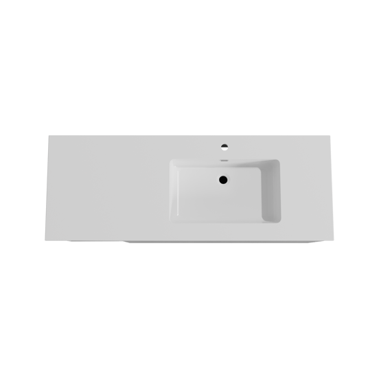 Storke Edge meuble salle de bains suspendu 140 x 52 cm béton gris foncé avec Diva plan vasque asymétrique à droite en marbre composite blanc brillant