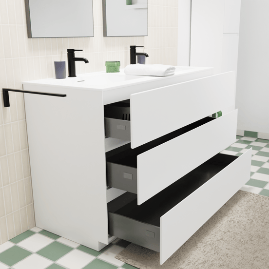 Storke Edge meuble salle de bains à poser 120 x 52 cm blanc mat avec Mata double vasque en solid surface blanc mat