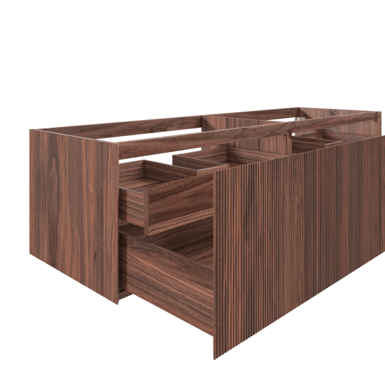 Balmani Fila hängender Waschbeckenunterschrank: 150 x 55 cm, Nussbaum, Furnierholz, 4 Schubladen