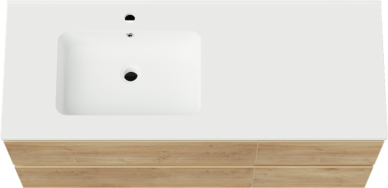 Linie Lado hängendes Möbelstück Set: 120 x 46 cm, Naturbelassene Eiche, mit Vano Waschtisch links, Marmorkomposit Weiß matt