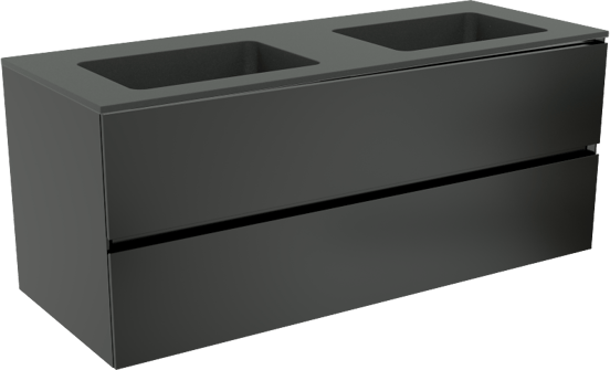 Storke Edge zwevend badmeubel 120 x 46 cm mat zwart met Scuro dubbele wastafel in kwarts mat zwart