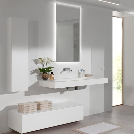 Balmani Modus lavabo simple pour 2 trous de robinet Solid Surface mat 135 x 55 cm