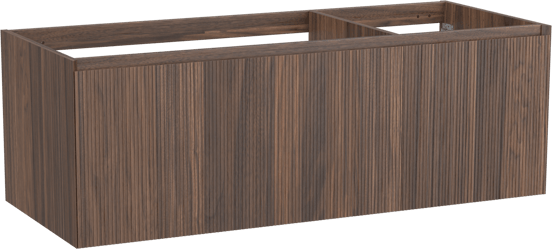 Balmani Fila hängender Waschbeckenunterschrank: 135 x 55 cm, asymmetrisch links, Nussbaum, Furnierholz, 4 Schubladen