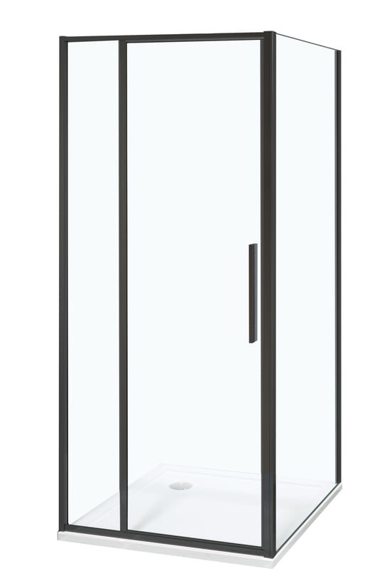 Luca Varess Morano douchehoek met draaideur en 2 vaste zijwanden 90 x 90 cm helder glas mat zwart profiel