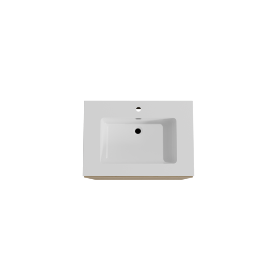 Storke Edge freistehendes Möbelstück Set: 75 x 52 cm, Rohe Eiche, mit Diva Einzelwaschtisch, Marmorkomposit Weiß glänzend