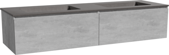 Storke Edge zwevend badmeubel 170 x 52 cm beton donkergrijs met Scuro dubbele wastafel in kwarts mat zwart