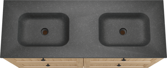 Balmani Lemon staand badmeubel 150 x 55 cm, fineer naturel eiken met Tablo Arcato dubbele wastafel in zwart graniet