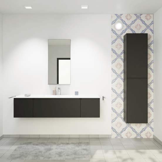 Storke Edge zwevend badmeubel 155 x 52 cm mat zwart met Mata enkele wastafel in solid surface mat wit