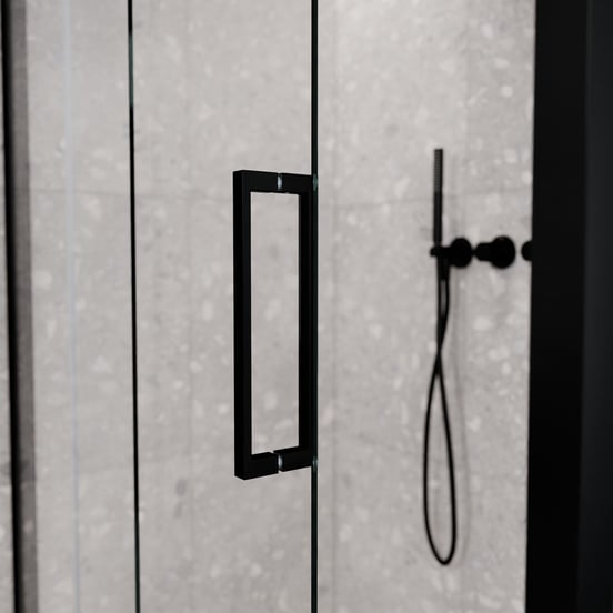 Balmani Senses Design douchecabine met linkse schuifdeur en vaste zijwand, 140 x 90 cm, Helder glas, Mat zwart profielen, met coating