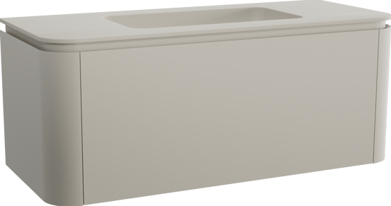 Balmani Moon hängendes Möbelstück Set: 130 x 55 cm, Seidengrau, mit Moon Einzelwaschtisch, Top Solid Seidengrau