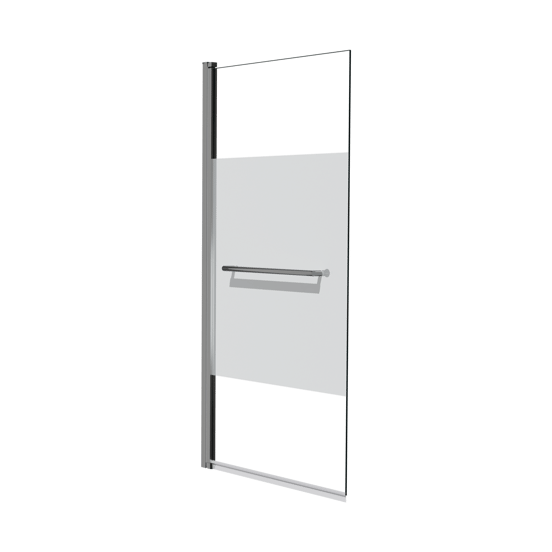 Luca Varess Kuresa enkele badwand 85cm helder glas met matte strook glanzend chroom profiel