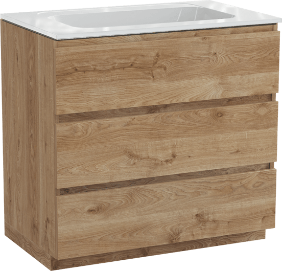 Balmani Lucida staand badmeubel 90 x 55 cm ruw eiken met Tablo Strada enkele wastafel in composietmarmer hoogglans wit