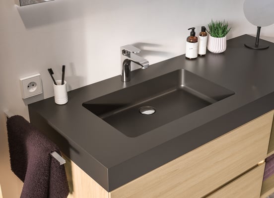 Storke Scuro High plan vasque asymétrique à gauche quartz mat 130 x 52 cm